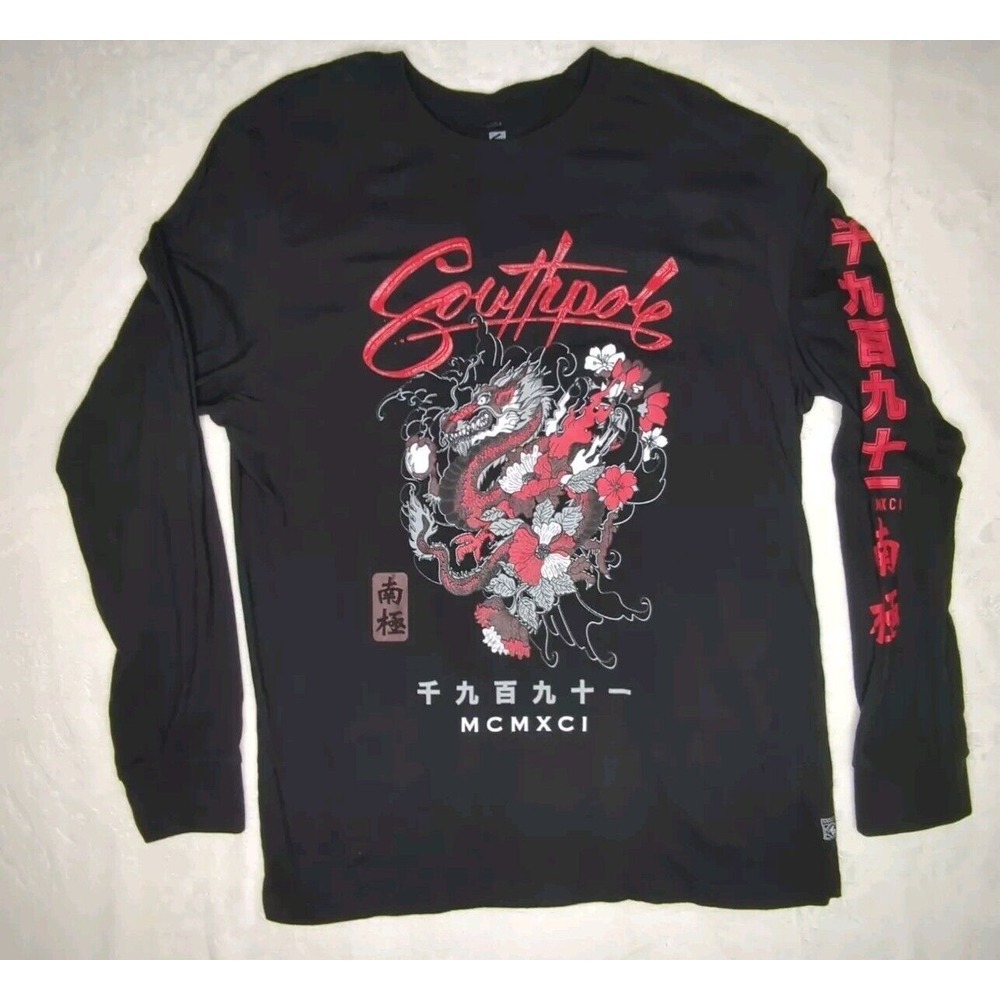 Southpole Shirt Mens XL Black Long Sleeve‎  Y2K Dragon Sleeve Art